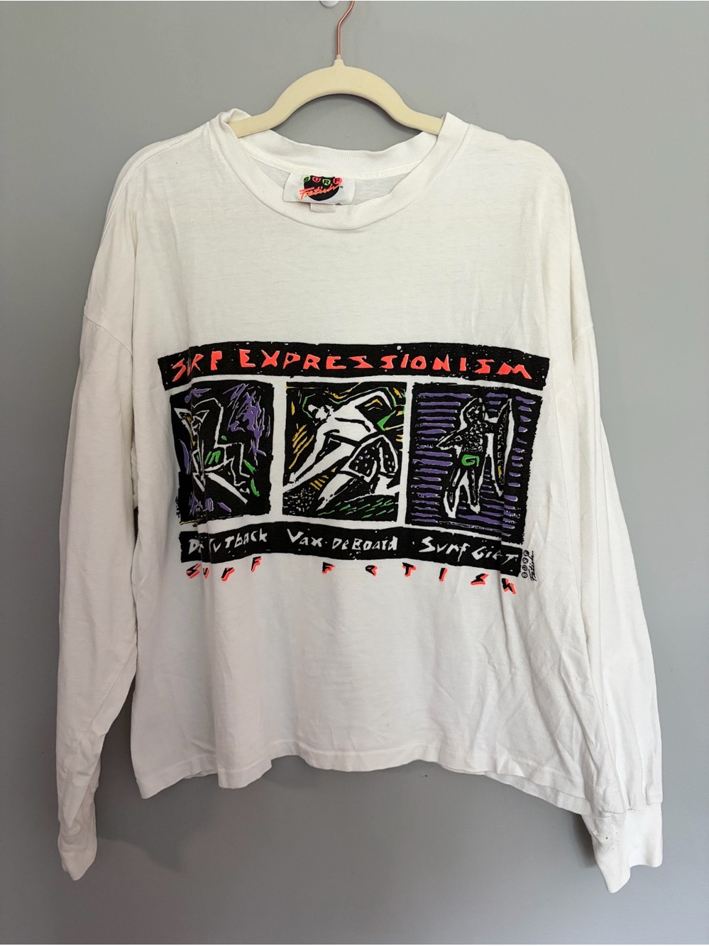 VTG 80s Surf Fetish Expressionism T-Shirt Sz XL Cropped Surfer Skate Beach Cali